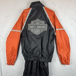 Harley Davidson Motorcycle Riding Rain Suit Jacket & Pants Small Orange Black